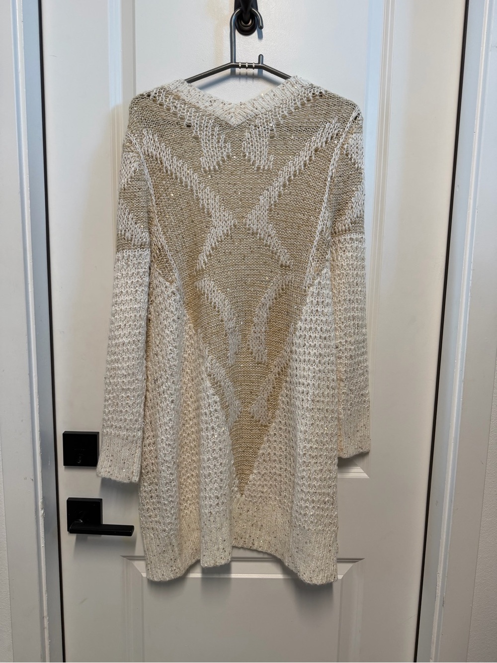 Indigo Rose Cream & Gold Sequin Long Knit Cardigan Size S Modest Winter Sweater